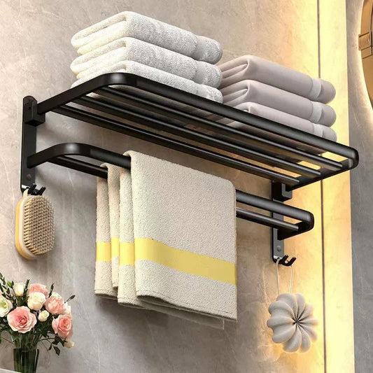 Modern Svart Badrumshylla med Integrerad Handdukshängare