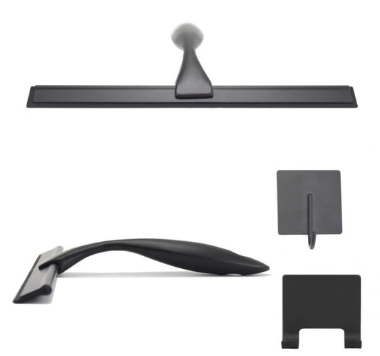 Duschskrapa i svart silikon med väggfäste -